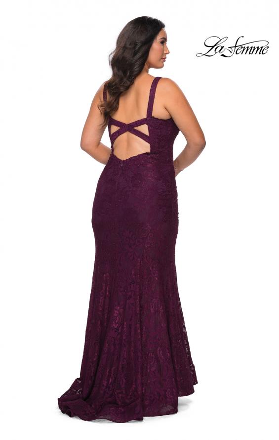 Picture of: Neon Plus SIze Prom Dress with Lace Up Back in Burgundy, Style: 29052, Back Picture