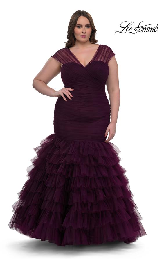 Picture of: Mermaid Curve Prom Dress with Ruffle Skirt in Dark Berry, Style: 32389, Detail Picture 1