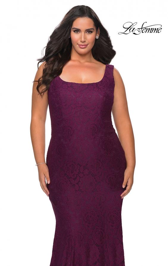 Picture of: Stretch Lace Plus Size Prom Gown with Beading in Burgundy, Style: 28948, Detail Picture 2