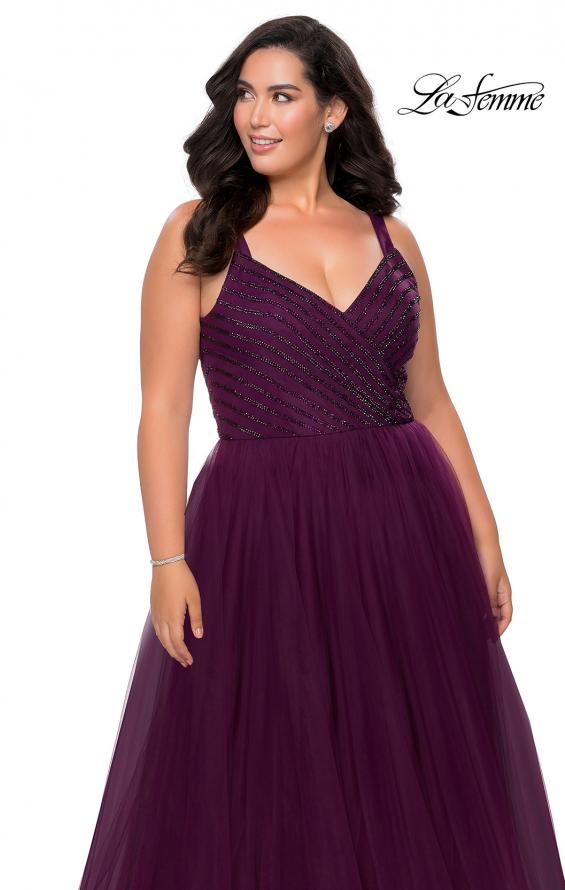 Picture of: Plus Size A-line Prom Gown with Rhinestone Bodice in Burgundy, Style: 29060, Detail Picture 2