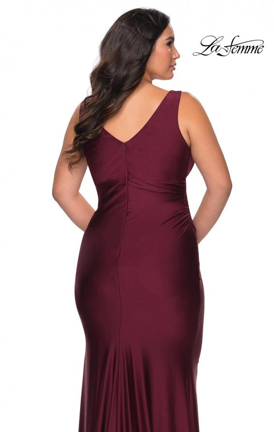 Picture of: Simple Jersey Plus Size Gown with Faux Wrap Bodice in Burgundy, Style: 29028, Detail Picture 4