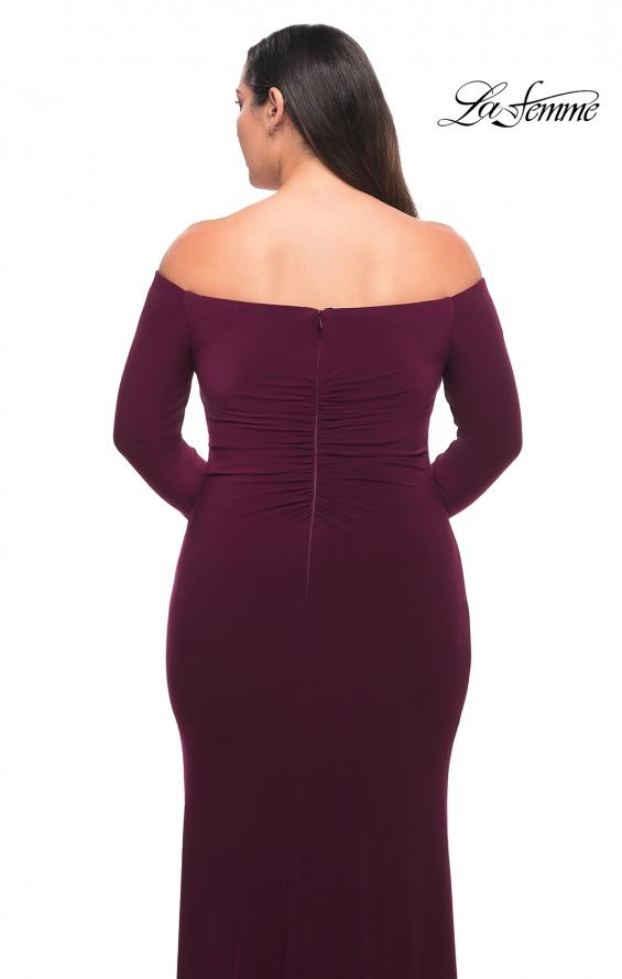 Picture of: Long Sleeve Off the Shoulder Plus Size Gown in Dark Berry, Style: 29530, Detail Picture 4