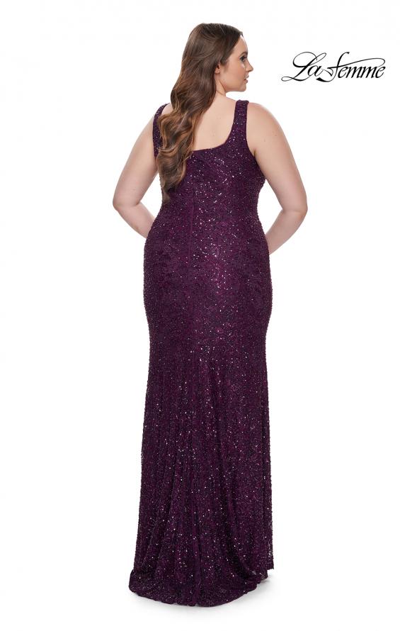 Picture of: Beaded Lace Plus Size Fitted Dress with Square Neckline in Dark Berry, Style: 31605, Detail Picture 6