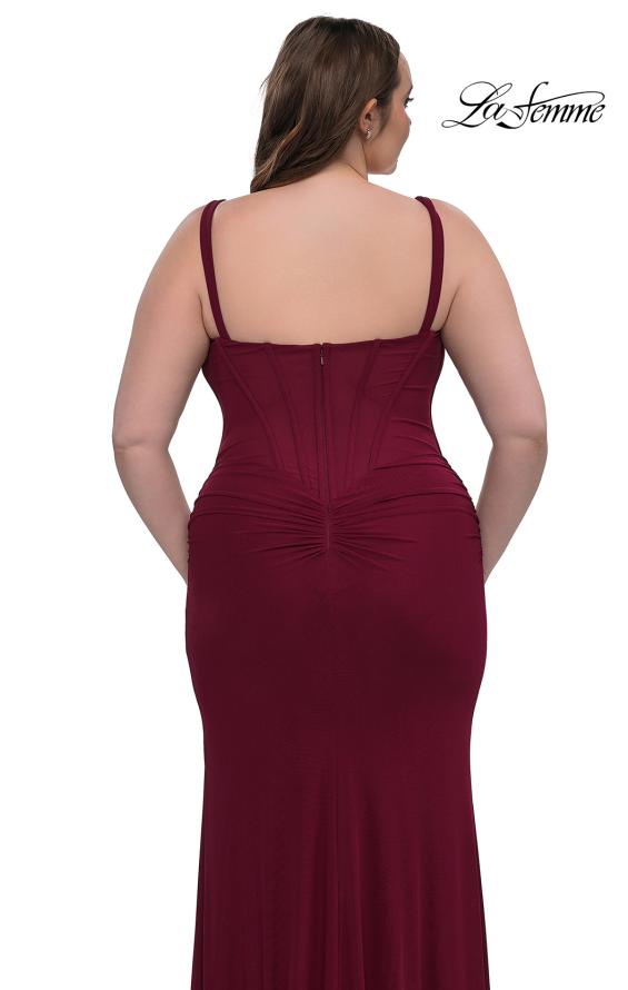 Picture of: Flattering Curve Dress with Corset Top and Ruched Skirt in Dark Berry, Style: 33015, Detail Picture 6