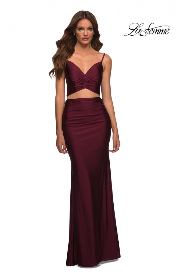 Picture of: Two Piece Jersey Long Prom Dress in Dark Berry, Main Picture