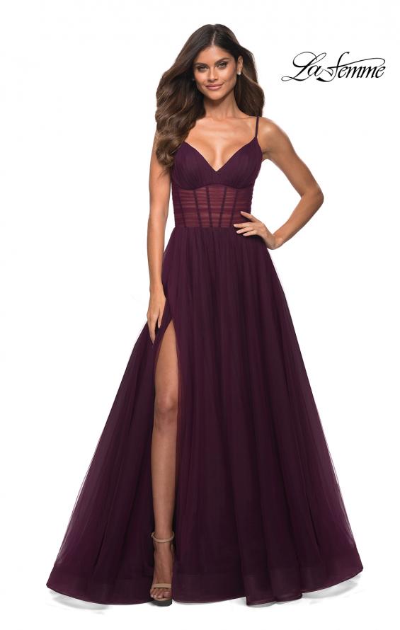 Picture of: Tulle A-line Prom Dress with Corset Sheer Bodice in Dark Berry, Main Picture