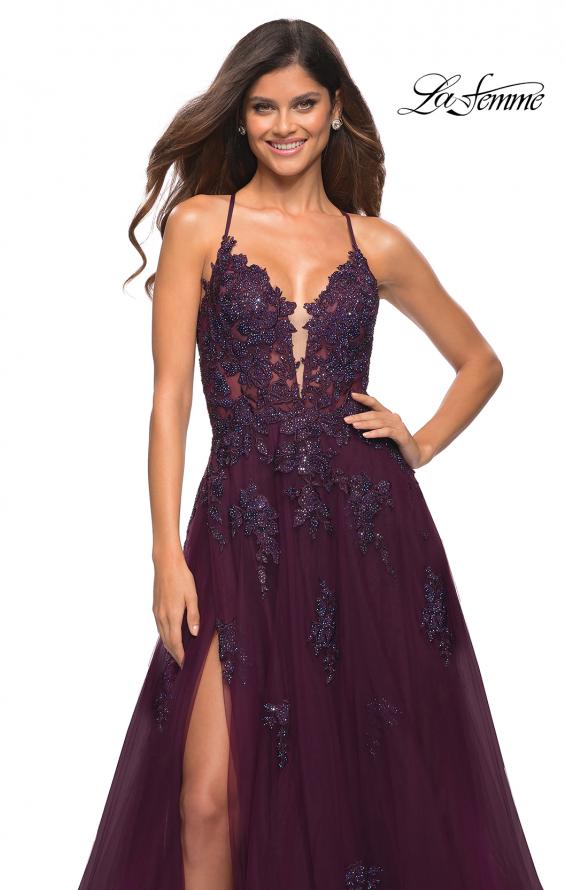 Picture of: Tulle A-line Dress with Jeweled Lace Appliques in Dark Berry, Main Picture