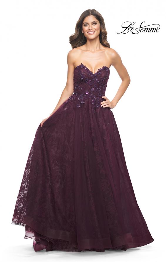 Picture of: A-Line Gown with Lace Lining and Beaded Embellishments in Dark Berry, Style: 31954, Main Picture