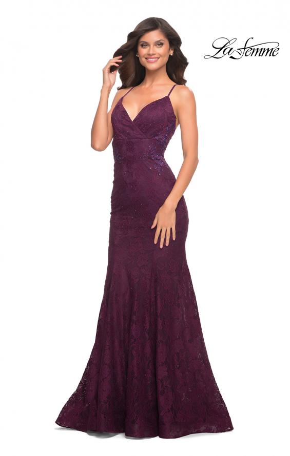 Picture of: Lace Gown with Sheer Lace Applique Side Panels in Purple, Style: 30537, Detail Picture 8