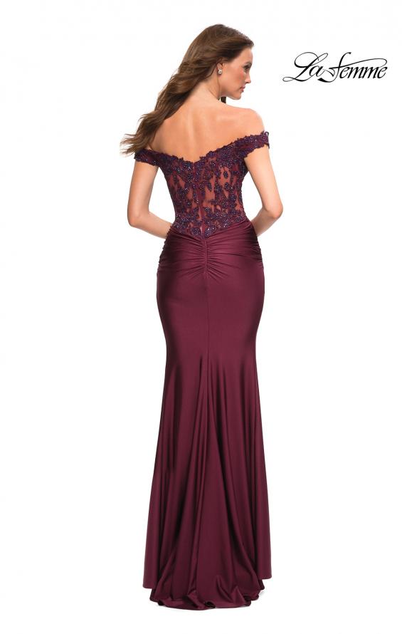 Picture of: Illusion Lace Top with Jersey Long Gown in Dark Berry, Detail Picture 8
