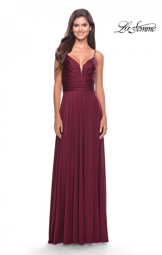 Picture of: Versatile Long Jersey Gown with V and Slit in Dark Berry, Style: 31090, Detail Picture 8
