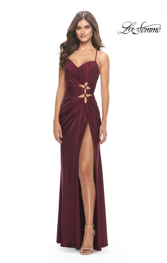 Picture of: Jersey Long Prom Dress with Trendy Waist Cut Outs in Dark Berry, Style: 31174, Detail Picture 8