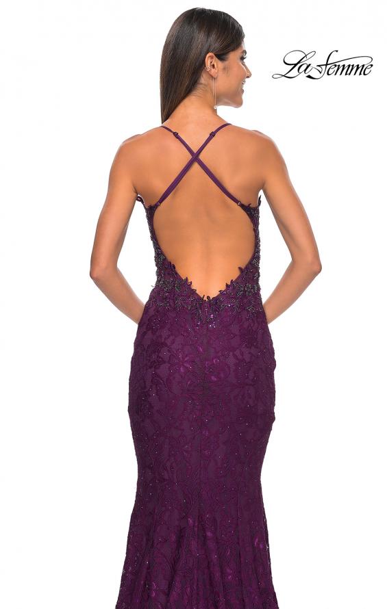 Picture of: Exquisite Mermaid Lace Gown with Beaded Sheer Bodice in Dark Berry, Style: 31265, Detail Picture 8