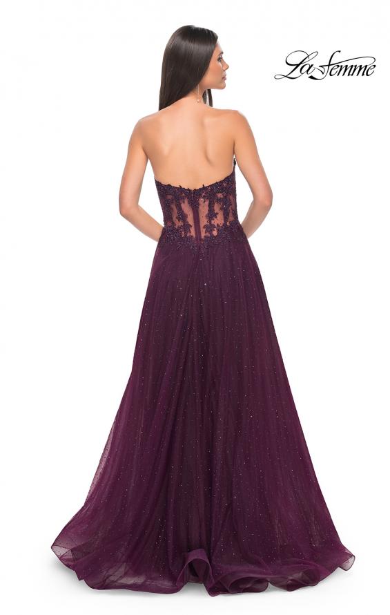 Picture of: A-Line Tulle Ballgown with Lace Illusion Bodice in Dark Berry, Style: 32313, Detail Picture 8
