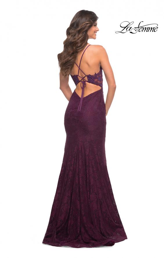 Picture of: Lace Gown with Sheer Lace Applique Side Panels in Purple, Style: 30537, Detail Picture 9