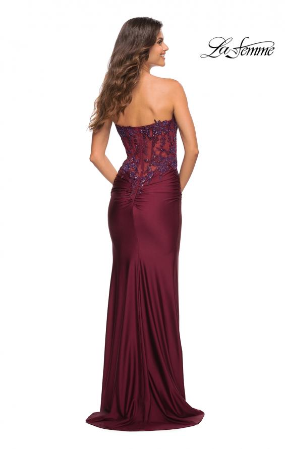 Picture of: Stunning Strapless Jeweled Lace and Jersey Dress in Dark Berry, Detail Picture 9