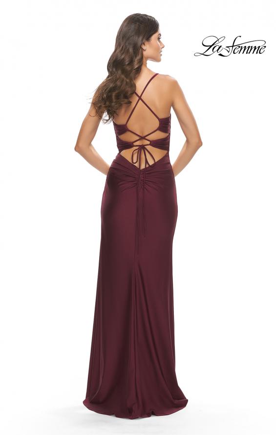 Picture of: Jersey Long Prom Dress with Trendy Waist Cut Outs in Dark Berry, Style: 31174, Detail Picture 9