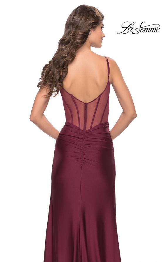 Picture of: Illusion Bodice Dress with Boning and Twist Detail in Dark Berry, Style: 31229, Detail Picture 9