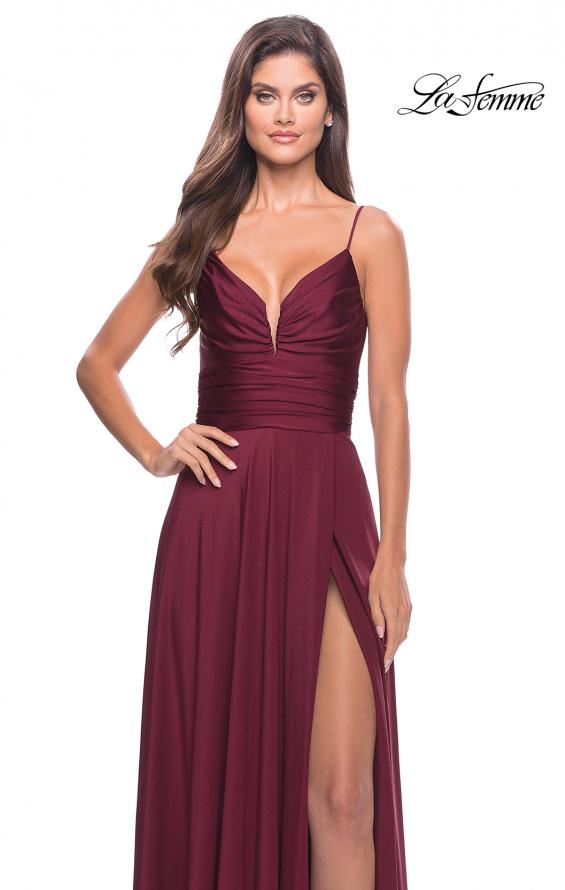 Picture of: Versatile Long Jersey Gown with V and Slit in Dark Berry, Style: 31090, Detail Picture 10