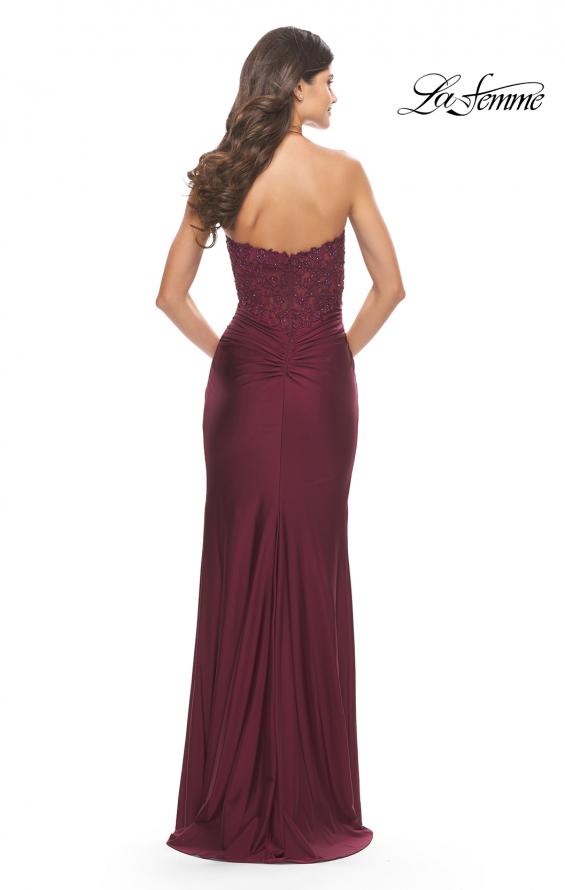 Picture of: Long Dress with Jersey Skirt and Lace Illusion Bodice in Dark Berry, Style: 31182, Detail Picture 10