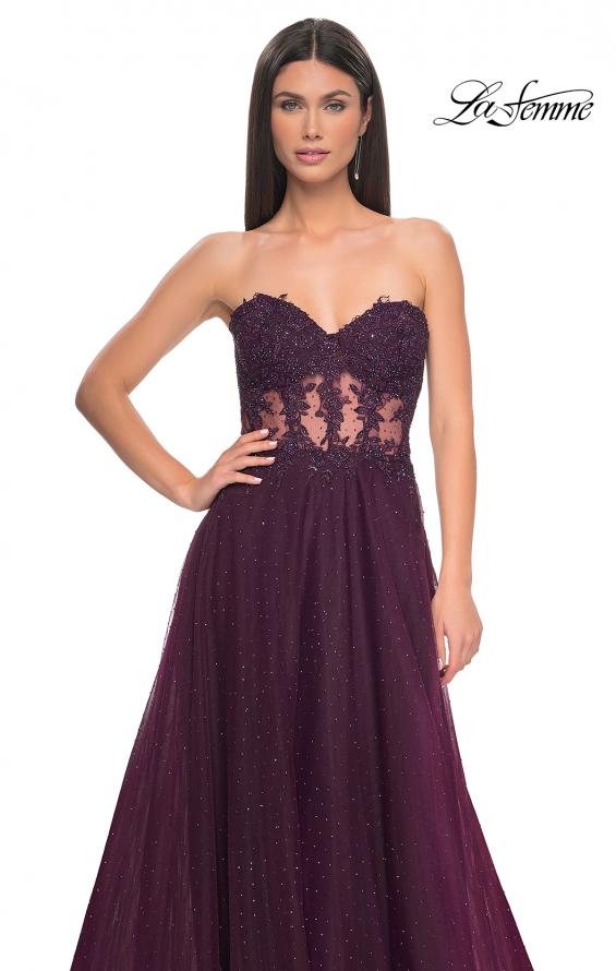 Picture of: A-Line Tulle Ballgown with Lace Illusion Bodice in Dark Berry, Style: 32313, Detail Picture 10