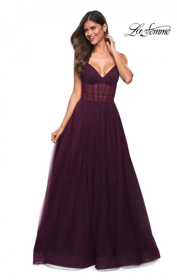 Picture of: Tulle A-line Prom Dress with Corset Sheer Bodice in Dark Berry, Detail Picture 11