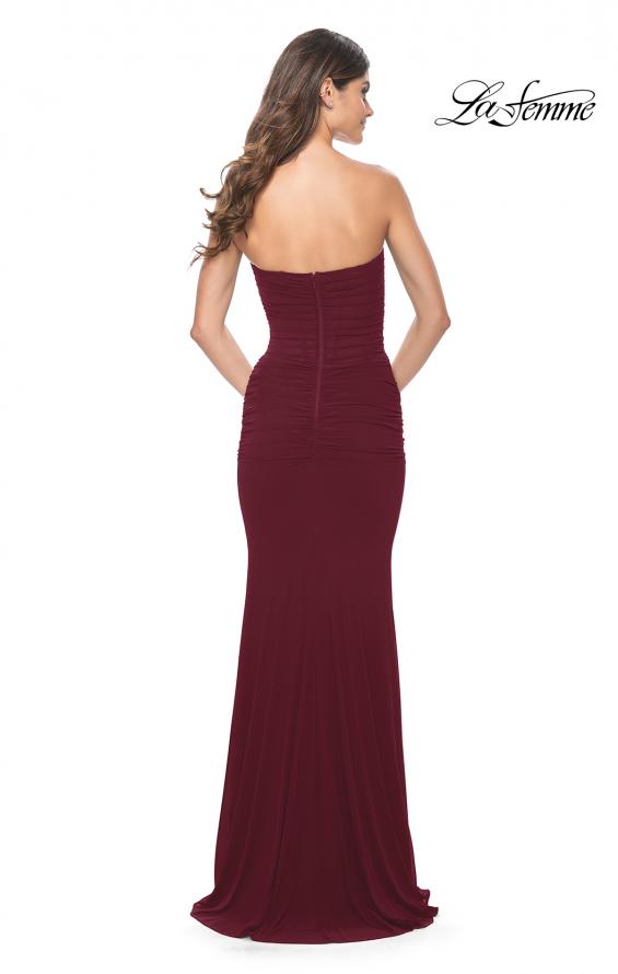 Picture of: Strapless Ruched Net Jersey Gown with Sweetheart Top in Dark Berry, Style: 31899, Detail Picture 13