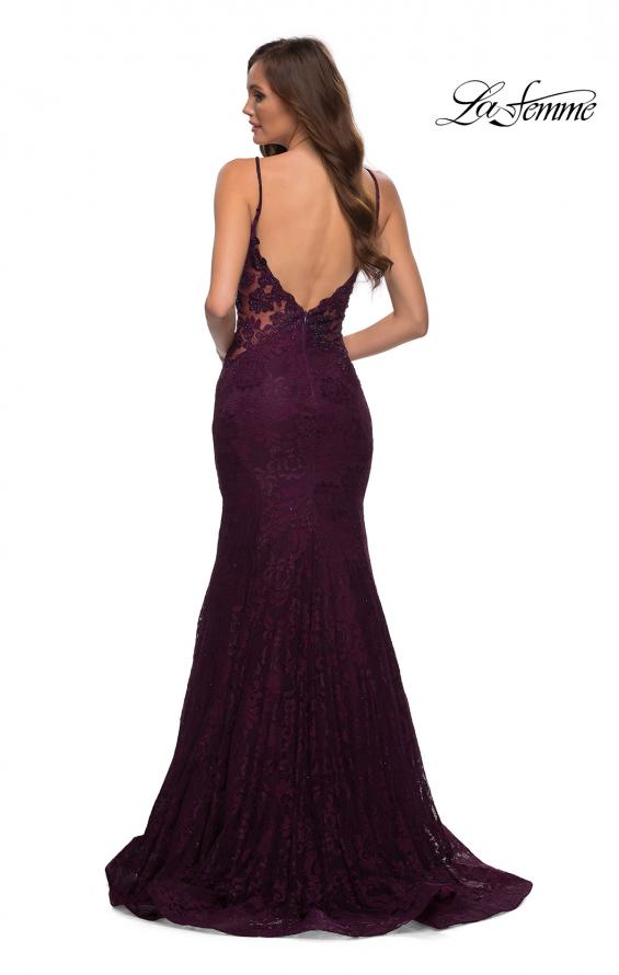 Picture of: Long Mermaid Lace Dress with Back Rhinestone Detail in Dark Berry, Style: 28355, Detail Picture 14