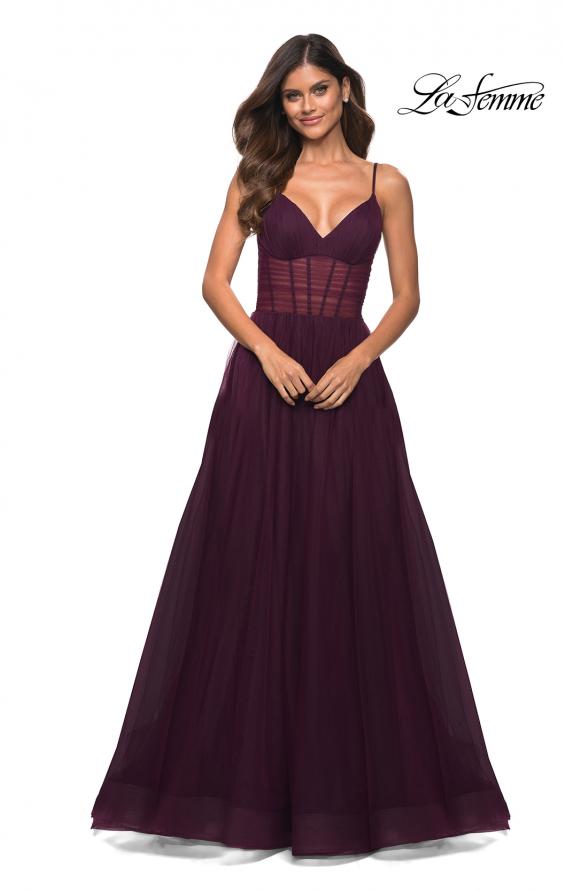 Picture of: Tulle A-line Prom Dress with Corset Sheer Bodice in Dark Berry, Detail Picture 14