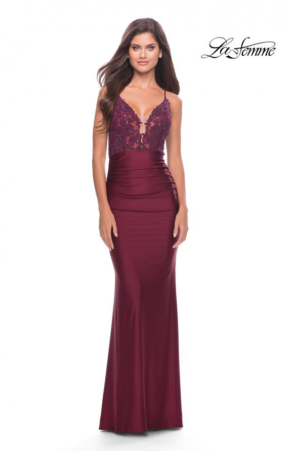 Picture of: Prom Dress with Beautiful Lace Bodice and Jersey Skirt in Dark Berry, Style: 30466, Detail Picture 15