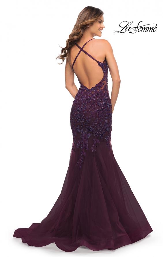 Picture of: Mermaid Tulle and Lace Jeweled Prom Dress in Dark Berry, Style: 30584, Detail Picture 15