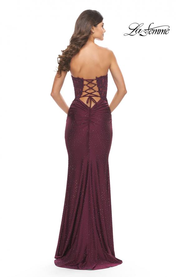Picture of: Sweetheart Strapless Jersey Gown with Lace Sheer Bodice in Dark Berry, Style: 31180, Detail Picture 16