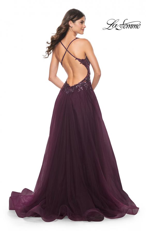 Picture of: Tulle A-Line Gown with Sheer and Beaded Lace Detail in Dark Berry, Style: 31471, Detail Picture 17