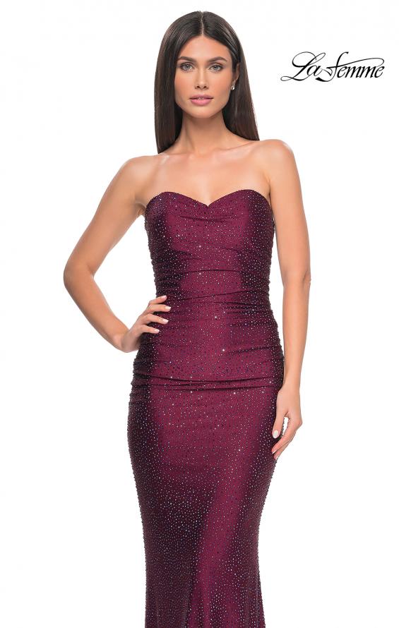 Picture of: Rhinestone Embellished Jersey Dress with Strapless Sweetheart Top in Dark Berry, Style: 31945, Detail Picture 17