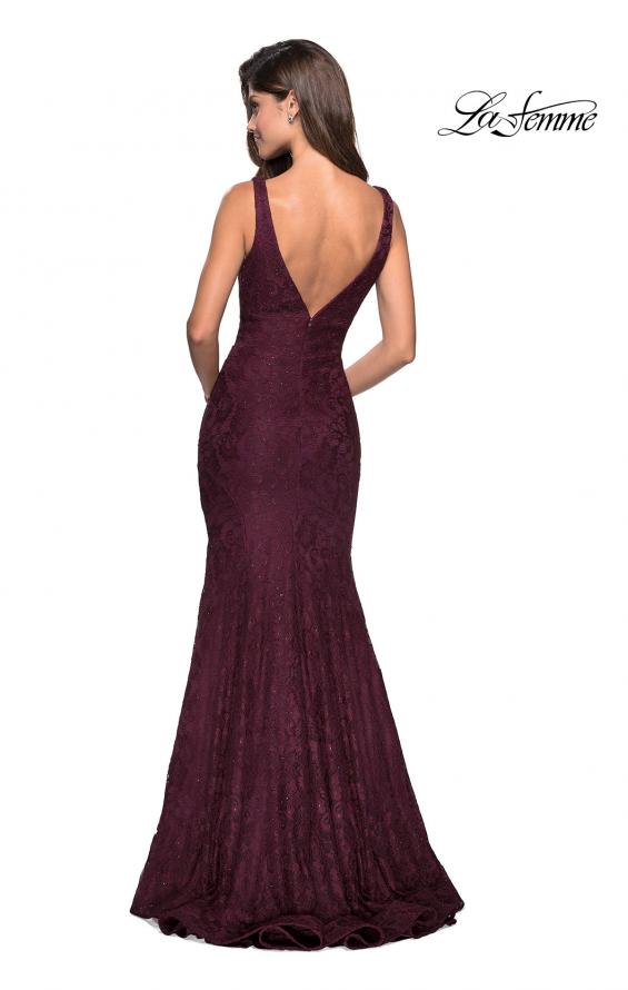 Picture of: Stretch Lace Prom Dress with Plunging Neckline in Burgundy, Style: 27464, Back Picture
