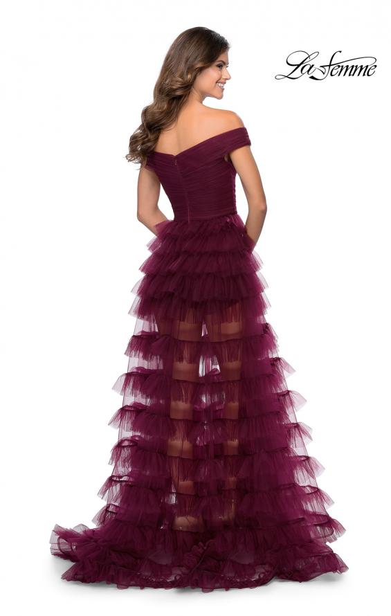 Picture of: Sheer Layered Tulle Off the Shoulder Prom Gown in Burgundy, Style: 28804, Back Picture