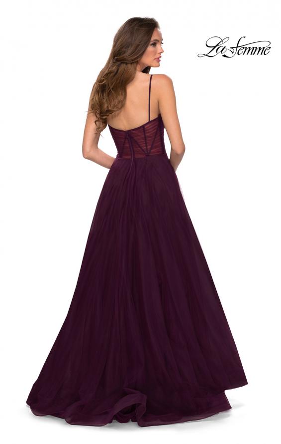 Picture of: A Line Tulle Prom Dress with Sheer Bodice in Dark Berry, Style 29076, Back Picture