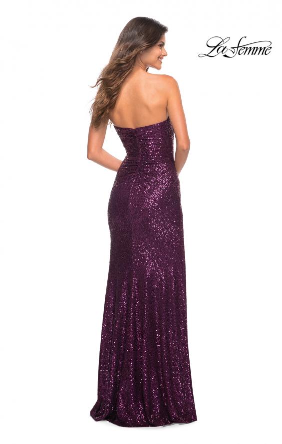 Picture of: Strapless Ruched Sequin Gown in Gorgeous Colors in Dark Berry, Back Picture