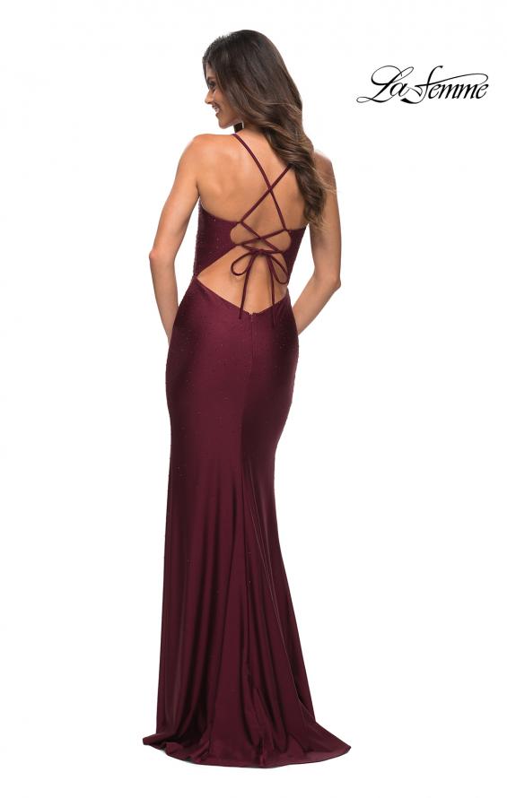 Picture of: Prom Dress Embellished with Jewels and Draped Neckline in Dark Berry, Back Picture