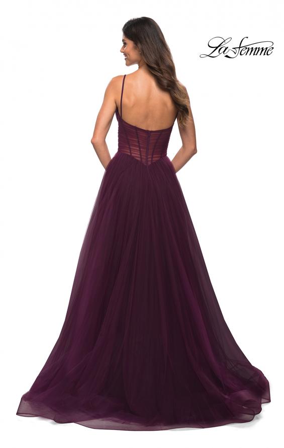 Picture of: Tulle A-line Prom Dress with Corset Sheer Bodice in Dark Berry, Back Picture
