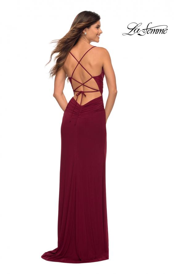 Picture of: Chic Long Net Jersey Dress with Lace Up Back in Purple, Style: 30418, Back Picture