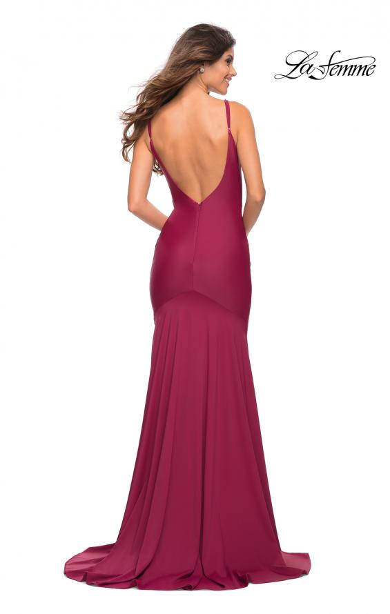 Picture of: Chic Luxe Jersey Gown with Train and V Back in Dark Berry, Back Picture