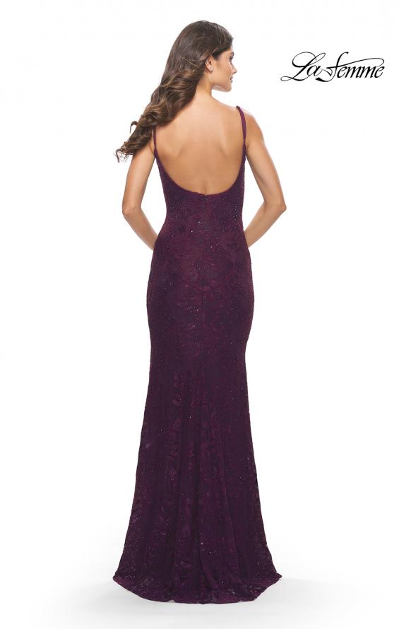 Picture of: Simple Stretch Lace Dress with Slit in Dark Berry, Style: 31259, Back Picture
