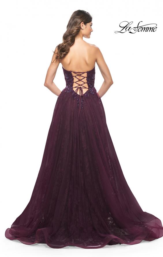 Picture of: A-Line Gown with Lace Lining and Beaded Embellishments in Dark Berry, Style: 31954, Back Picture