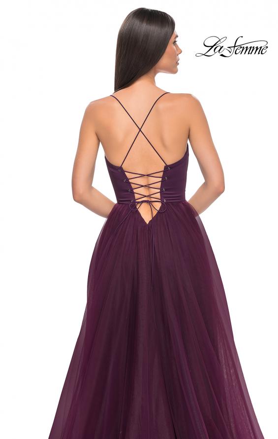 Picture of: Tulle A-Line Gown with Satin Bustier Top in Dark Berry, Style: 32065, Detail Picture 18