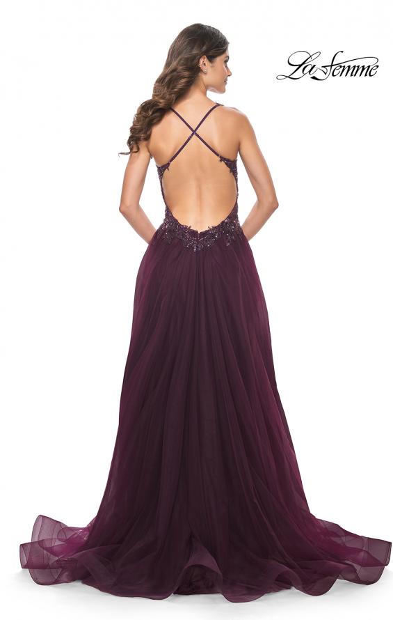 Picture of: Tulle A-Line Gown with Sheer and Beaded Lace Detail in Dark Berry, Style: 31471, Detail Picture 19