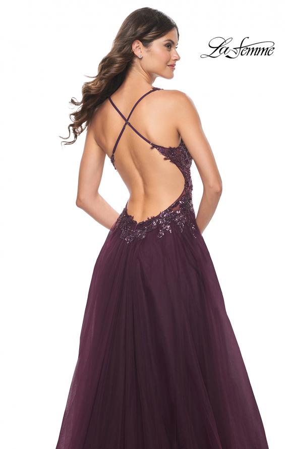 Picture of: Tulle A-Line Gown with Sheer and Beaded Lace Detail in Dark Berry, Style: 31471, Detail Picture 20