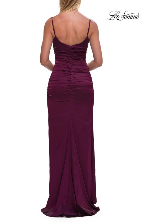 Picture of: Satin Fitted Gown with High Slit and Adjustable Spaghetti Straps in Dark Berry, Style: 33413, Detail Picture 21