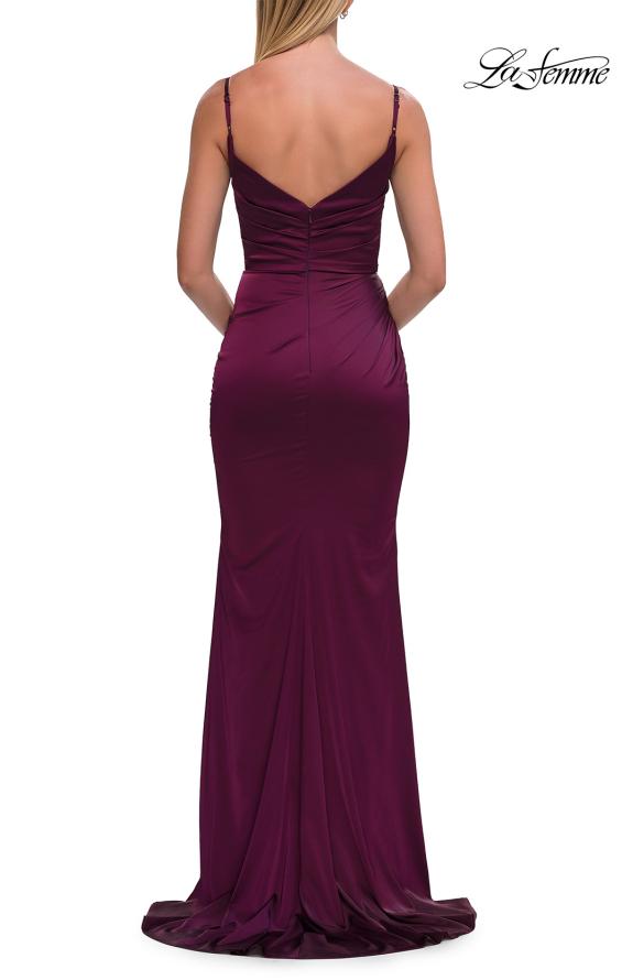 Picture of: Satin Fitted Gown with Gathered Bodice and Spaghetti Straps in Dark Berry, Style: 33421, Detail Picture 27