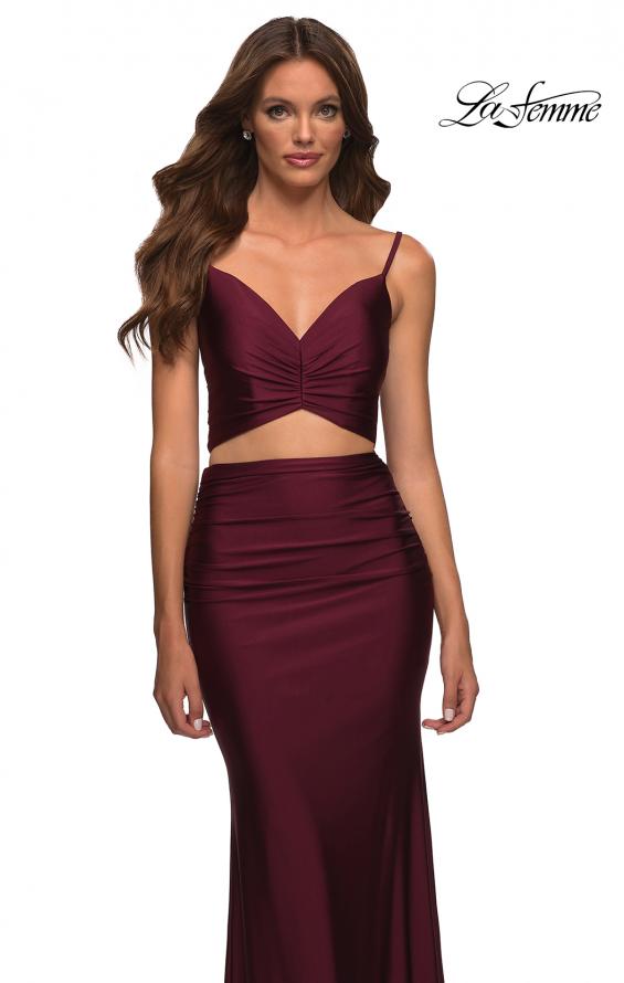 Picture of: Two Piece Jersey Long Prom Dress in Dark Berry, Detail Picture 1